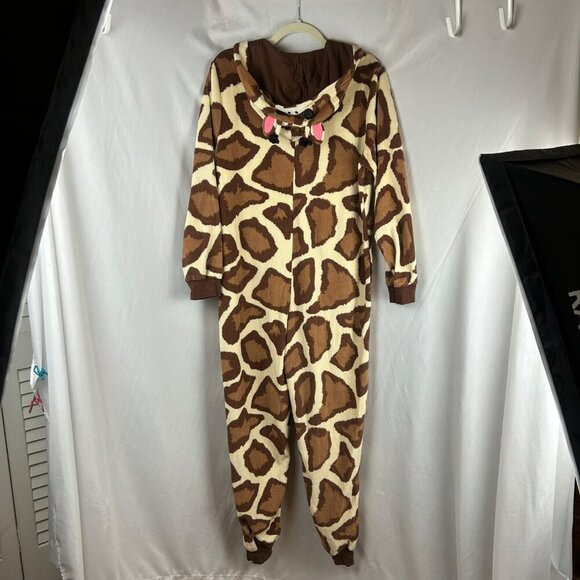 Nick & Nora Giraffe One Piece Sleepwear Women Medium Brown Hood Animal Safari - Picture 8 of 11